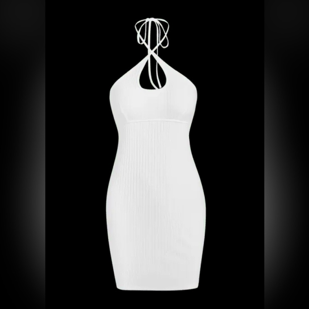 Ribbed Halter Keyhole Slinky Dress - Picture 2 of 6